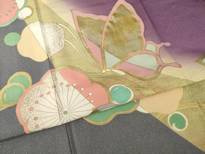 平和屋着物●ファッションブランド hiromichi nakano ヒロミチナカノ 振袖 駒刺繍 花蝶文 梅 暈し染め 金彩 正絹 逸品 AABL5617ck