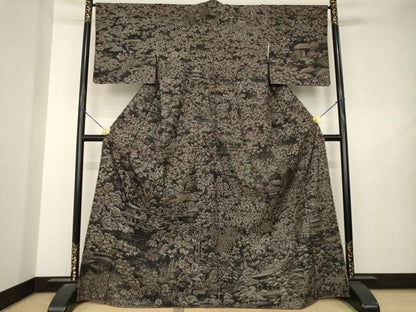 平和屋着物●本場大島紬　訪問着　9マルキ　風景文　正絹　逸品　AABL5619ck