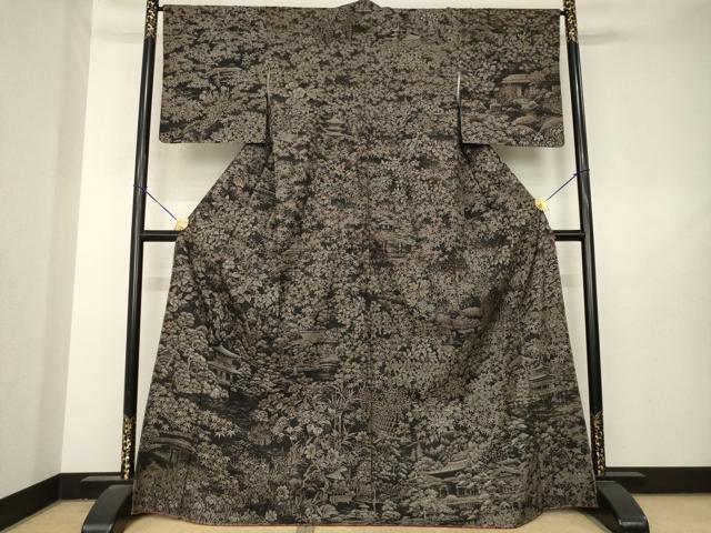 平和屋着物●本場大島紬　訪問着　9マルキ　風景文　正絹　逸品　AABL5619ck