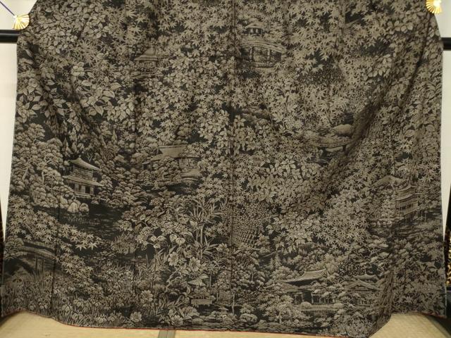 平和屋着物●本場大島紬　訪問着　9マルキ　風景文　正絹　逸品　AABL5619ck