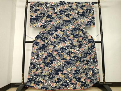 平和屋着物●上質な小紋　型染め　雲取り花文　正絹　逸品　AABL5620ck