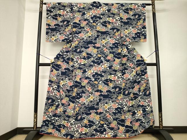平和屋着物●上質な小紋　型染め　雲取り花文　正絹　逸品　AABL5620ck