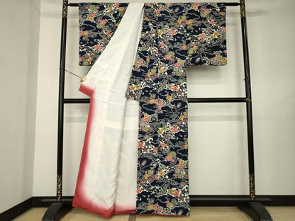 平和屋着物●上質な小紋　型染め　雲取り花文　正絹　逸品　AABL5620ck