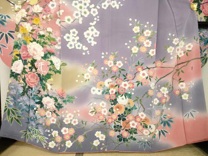 平和屋着物●豪華振袖　友禅　作家物　草花文　暈し染め　正絹　逸品　AABL5621ck