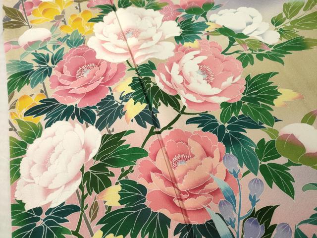 平和屋着物●豪華振袖　友禅　作家物　草花文　暈し染め　正絹　逸品　AABL5621ck
