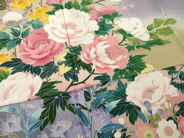 平和屋着物●豪華振袖　友禅　作家物　草花文　暈し染め　正絹　逸品　AABL5621ck