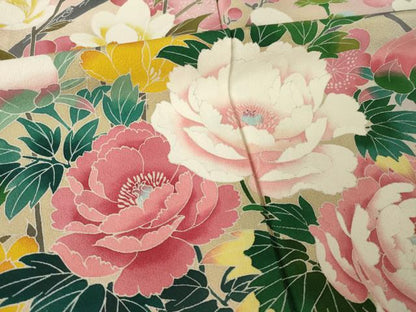平和屋着物●豪華振袖　友禅　作家物　草花文　暈し染め　正絹　逸品　AABL5621ck