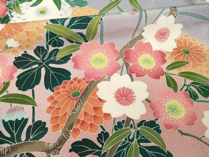 平和屋着物●豪華振袖　友禅　作家物　草花文　暈し染め　正絹　逸品　AABL5621ck