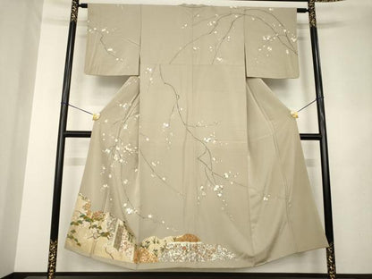 平和屋着物●訪問着　駒刺繍　枝花文　金彩　正絹　逸品　AABL5624ck