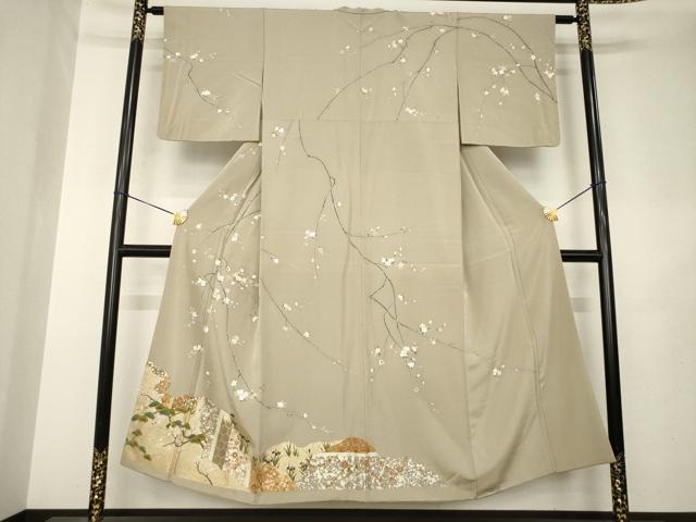 平和屋着物●訪問着　駒刺繍　枝花文　金彩　正絹　逸品　AABL5624ck