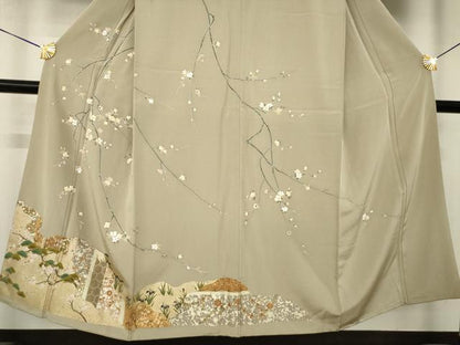 平和屋着物●訪問着　駒刺繍　枝花文　金彩　正絹　逸品　AABL5624ck