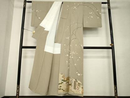 平和屋着物●訪問着　駒刺繍　枝花文　金彩　正絹　逸品　AABL5624ck