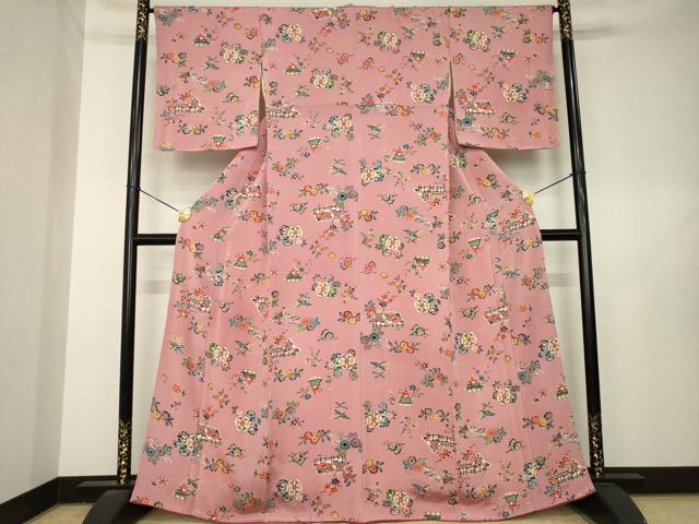 平和屋着物●上質な小紋　紅型　風景花文　正絹　逸品　AABL5625ck