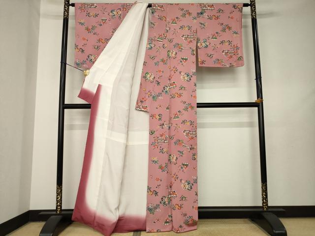 平和屋着物●上質な小紋　紅型　風景花文　正絹　逸品　AABL5625ck
