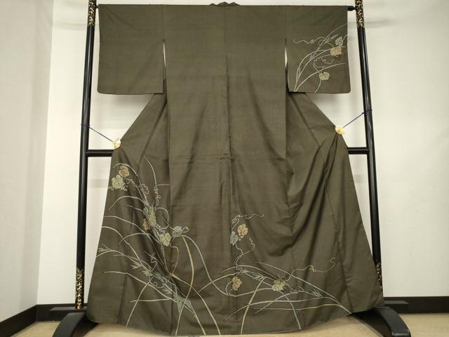 平和屋着物●本場大島紬　訪問着　9マルキ　草花文　正絹　逸品　AABL5628ck