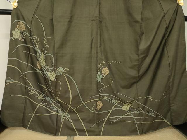 平和屋着物●本場大島紬　訪問着　9マルキ　草花文　正絹　逸品　AABL5628ck