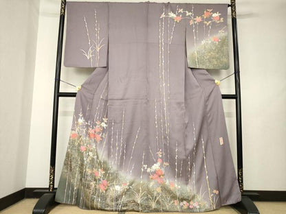 平和屋着物●京加賀友禅　百貫達雄　訪問着　枝花文　暈し染め　金彩　正絹　逸品　AABL5629ck