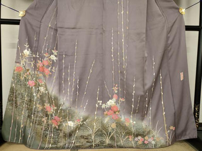 平和屋着物●京加賀友禅　百貫達雄　訪問着　枝花文　暈し染め　金彩　正絹　逸品　AABL5629ck