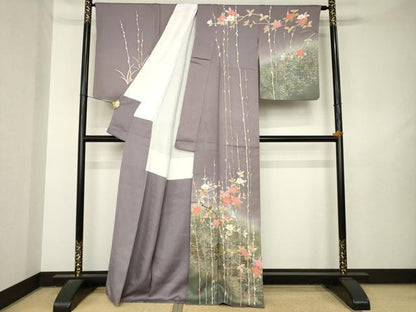 平和屋着物●京加賀友禅　百貫達雄　訪問着　枝花文　暈し染め　金彩　正絹　逸品　AABL5629ck