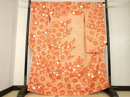 平和屋着物●豪華振袖　総絞り　駒刺繍　枝梅文　正絹　逸品　AABL5633ck