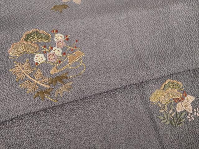平和屋着物●訪問着　総刺繍　吉祥文　金糸　鬼しぼ縮緬　正絹　逸品　AABL5635ck