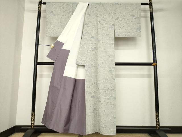 平和屋着物●結城紬　80亀甲　風景花籬文　正絹　逸品　AABL5637ck