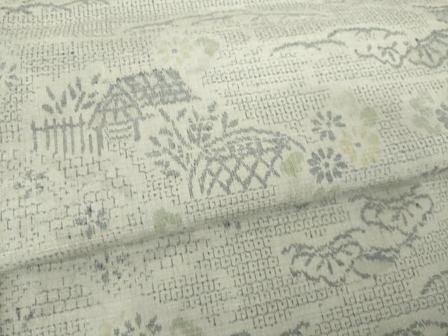 平和屋着物●結城紬　80亀甲　風景花籬文　正絹　逸品　AABL5637ck