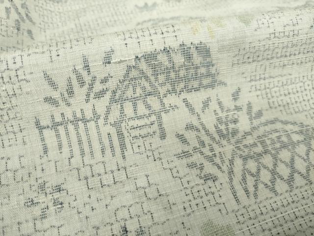 平和屋着物●結城紬　80亀甲　風景花籬文　正絹　逸品　AABL5637ck