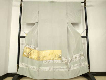 平和屋着物●松尾光琳　色留袖　乾山四季花鳥図　金銀彩　鬼しぼ縮緬　正絹　逸品　AABL5638ck