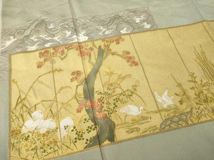 平和屋着物●松尾光琳　色留袖　乾山四季花鳥図　金銀彩　鬼しぼ縮緬　正絹　逸品　AABL5638ck