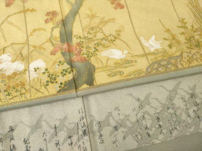 平和屋着物●松尾光琳　色留袖　乾山四季花鳥図　金銀彩　鬼しぼ縮緬　正絹　逸品　AABL5638ck