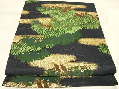 平和屋着物◎アンティーク　大正ロマン　丸帯　唐織　松　金糸　正絹　逸品　AABL5641yx