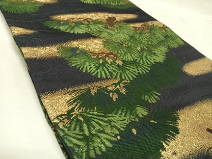 平和屋着物◎アンティーク　大正ロマン　丸帯　唐織　松　金糸　正絹　逸品　AABL5641yx