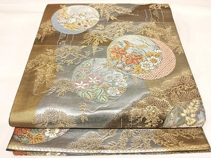 平和屋着物◎六通柄袋帯　唐織　清花四季文　金銀糸　正絹　逸品　AABL5642yx