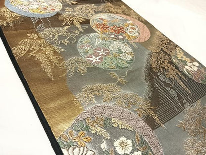 平和屋着物◎六通柄袋帯　唐織　清花四季文　金銀糸　正絹　逸品　AABL5642yx