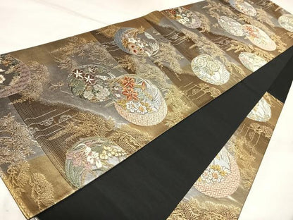 平和屋着物◎六通柄袋帯　唐織　清花四季文　金銀糸　正絹　逸品　AABL5642yx