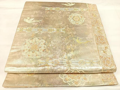 平和屋着物◎六通柄袋帯　中倉長斑華文　金銀糸　引箔　正絹　逸品　AABL5643yx