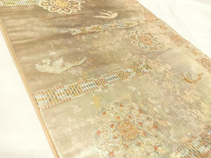 平和屋着物◎六通柄袋帯　中倉長斑華文　金銀糸　引箔　正絹　逸品　AABL5643yx