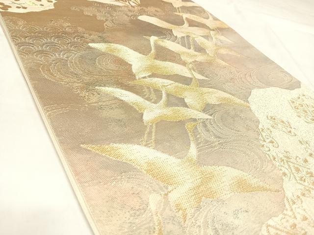 平和屋着物◎西陣　六通柄袋帯　飛鶴草花文　金糸　正絹　逸品　AABL5645yx
