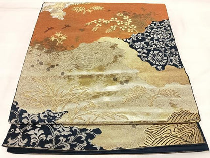 平和屋着物◎六通柄袋帯　更紗花唐草文　はく錦　金銀糸　正絹　逸品　AABL5646yx