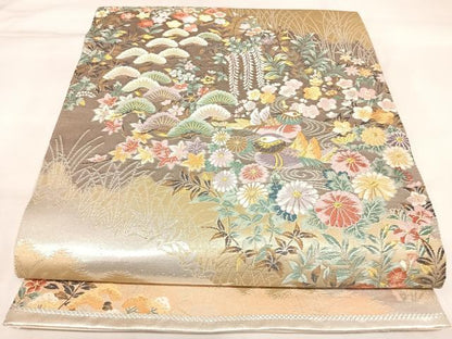 平和屋着物◎六通柄袋帯　唐織　小花鴛鴦華文　金銀糸　正絹　逸品　AABL5648yx