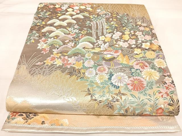 平和屋着物◎六通柄袋帯　唐織　小花鴛鴦華文　金銀糸　正絹　逸品　AABL5648yx