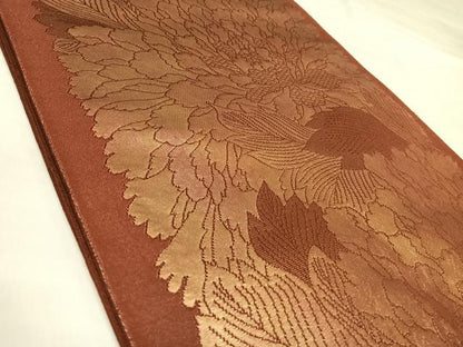 平和屋着物◎六通柄袋帯　草花文　金糸　正絹　逸品　AABL5649yx