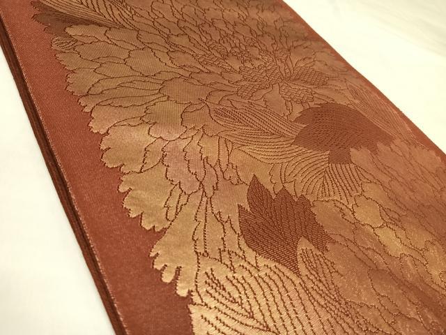 平和屋着物◎六通柄袋帯　草花文　金糸　正絹　逸品　AABL5649yx