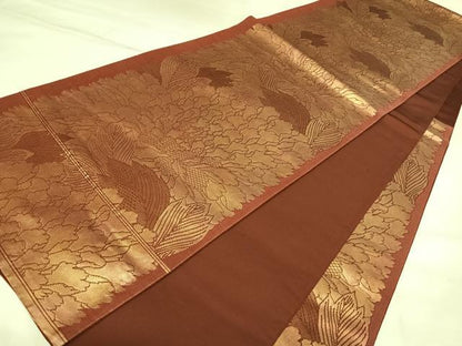 平和屋着物◎六通柄袋帯　草花文　金糸　正絹　逸品　AABL5649yx