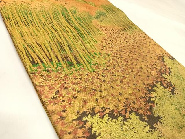 平和屋着物◎山喜織物謹製　萬葉　紹巴　全通柄袋帯　樹林文　正絹　逸品　AABL5650yx