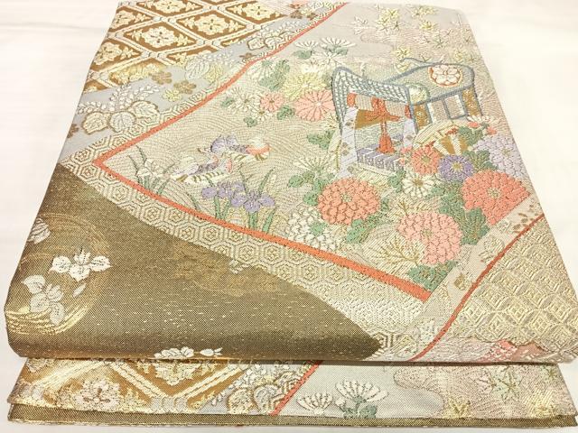 平和屋着物◎六通柄袋帯　唐織　花丸文　金銀糸　正絹　逸品　AABL5653yx