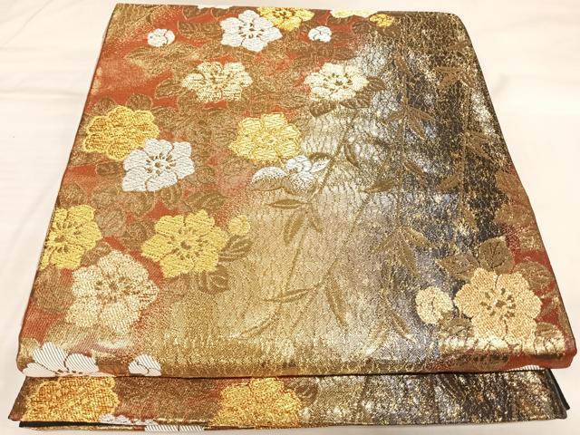 平和屋着物◎六通柄袋帯　唐織　枝花文　金銀糸　正絹　逸品　AABL5655yx