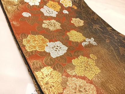 平和屋着物◎六通柄袋帯　唐織　枝花文　金銀糸　正絹　逸品　AABL5655yx