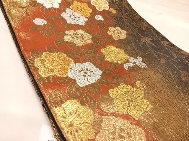 平和屋着物◎六通柄袋帯　唐織　枝花文　金銀糸　正絹　逸品　AABL5655yx